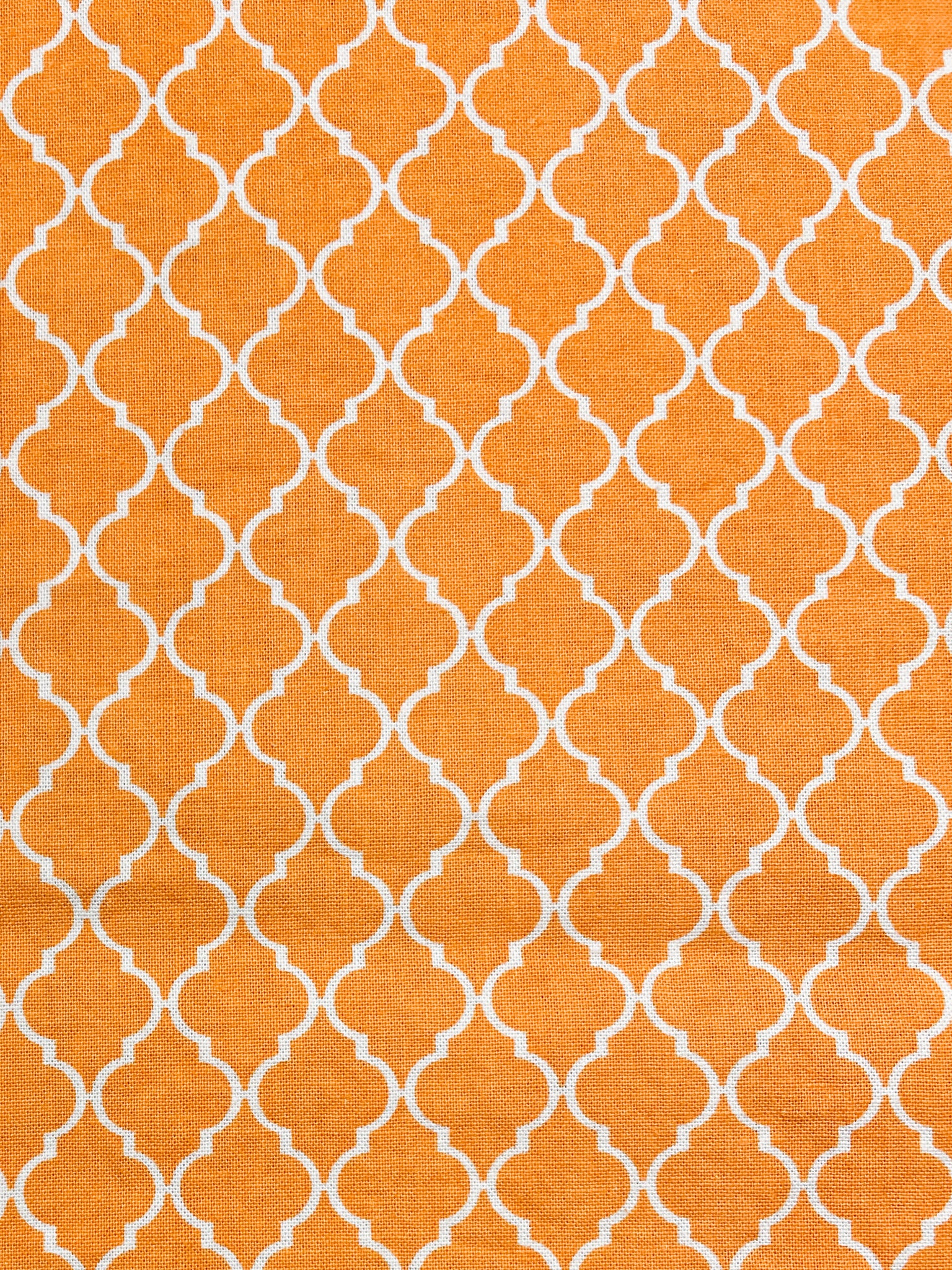 SALE 1 YD Quilting Cotton - Orange with White Moroccan Lattice