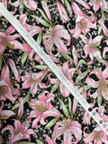 Quilting Cotton Vintage - Black with Pink Lilies and Subtle Gold Metallic Accents