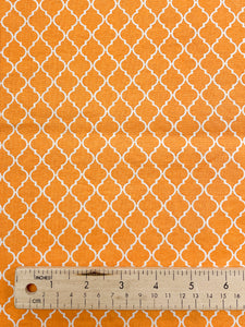 SALE 1 YD Quilting Cotton - Orange with White Moroccan Lattice