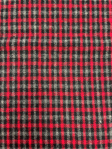 3/4 YD Wool Yarn-Dyed Plaid Remnant - Red, Gray and Black