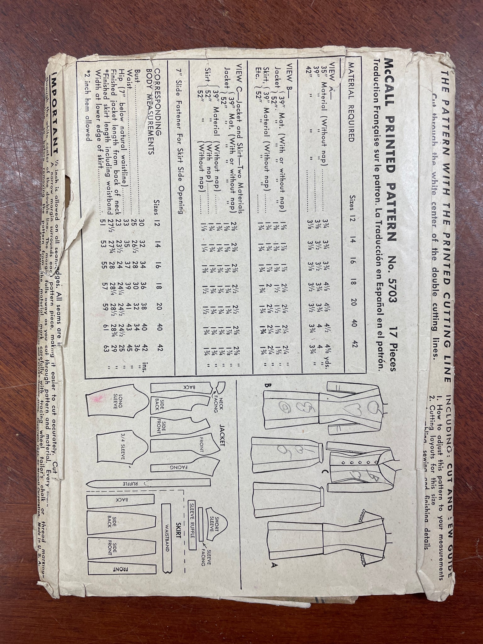 1944 McCall 5703 Pattern - Skirt and Jacket