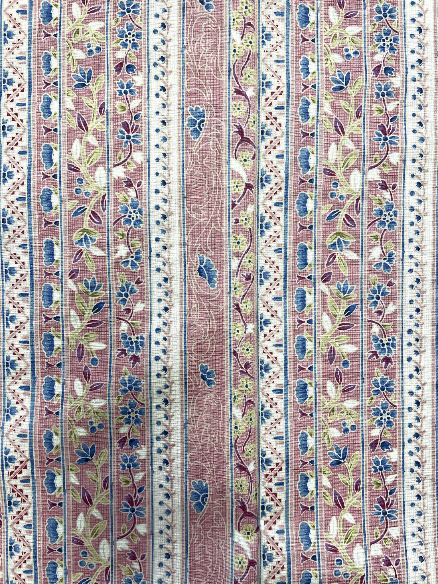 3 3/4 YD Quilting Cotton Vintage - Pink and Blue Floral Stripes