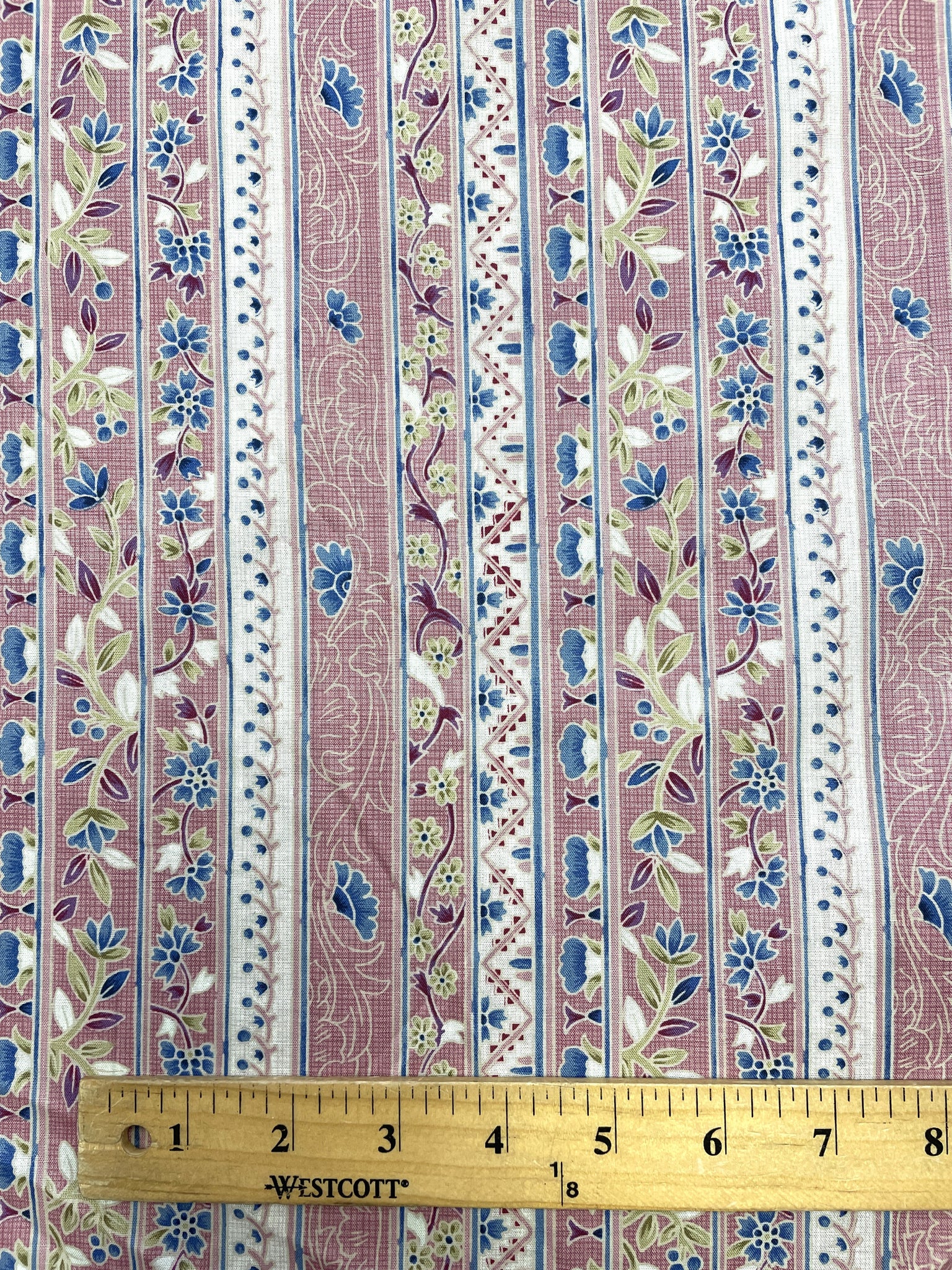 3 3/4 YD Quilting Cotton Vintage - Pink and Blue Floral Stripes