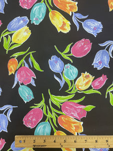 Cotton/Poly Vintage - Black with Large, Bright Tulips