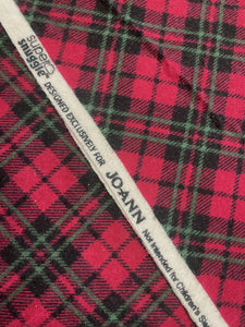 1 YD Cotton Flannel - Printed Red, Black and Green Bias Plaid