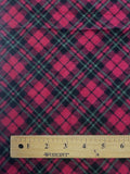 1 YD Cotton Flannel - Printed Red, Black and Green Bias Plaid