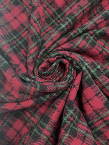 1 YD Cotton Flannel - Printed Red, Black and Green Bias Plaid