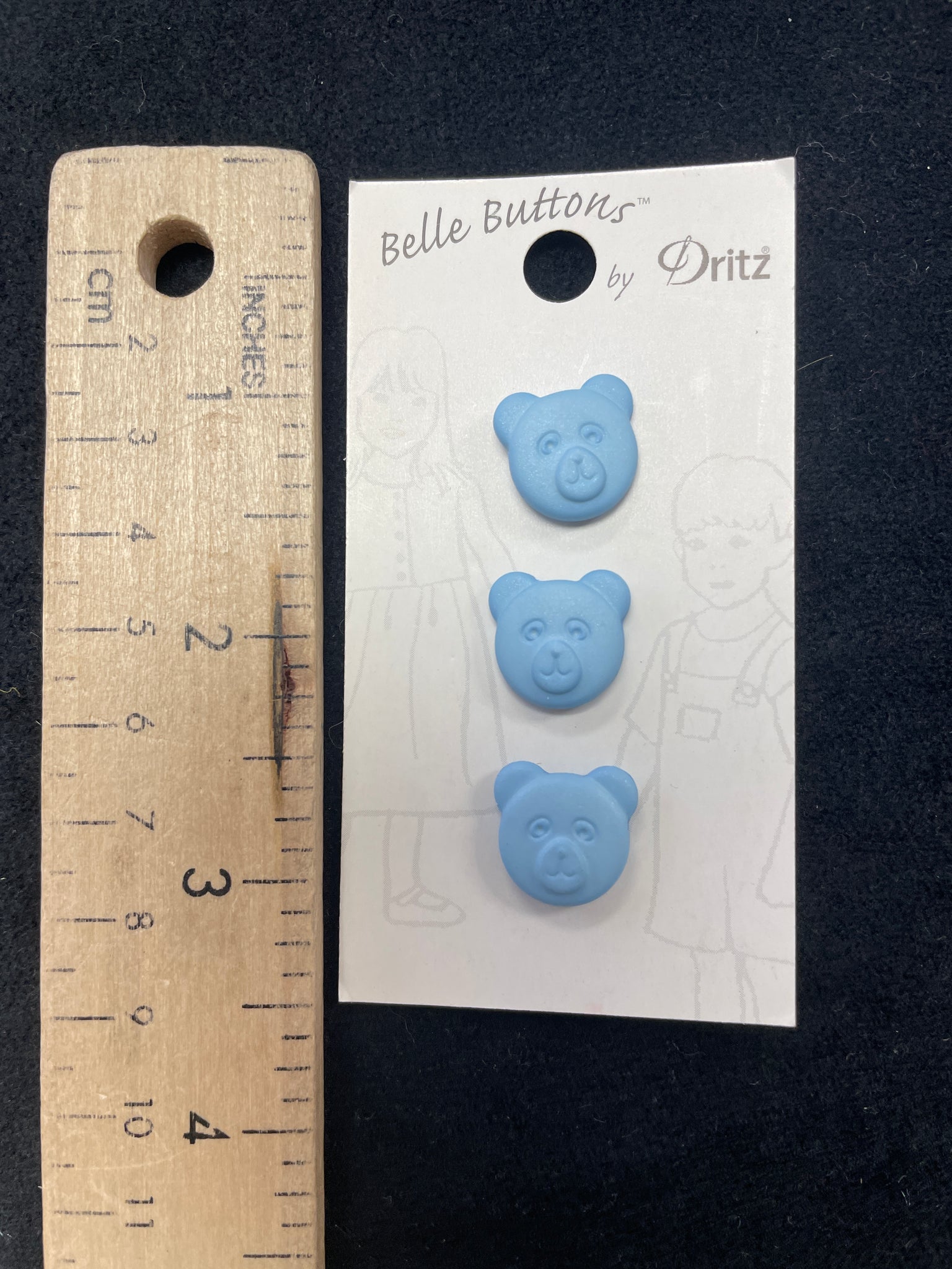 Buttons Plastic Set of 3 - Blue Teddy Bears