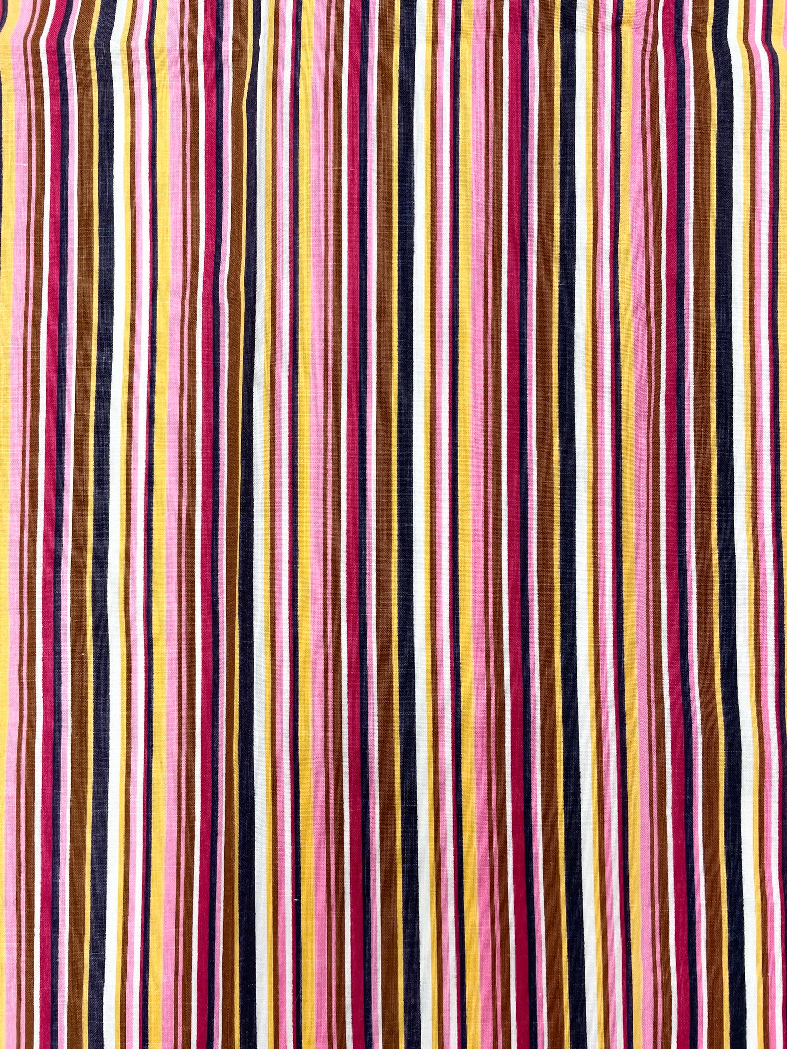 Cotton Printed Stripes Remnant Vintage Salvaged - Pink, Brown, Yellow, White  and Black