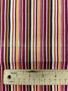 Cotton Printed Stripes Remnants Vintage Salvaged - Pink, Brown, Yellow, White  and Black