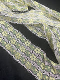 Nylon Lace Trim By-the-yard Vintage - White with Green and Yellow