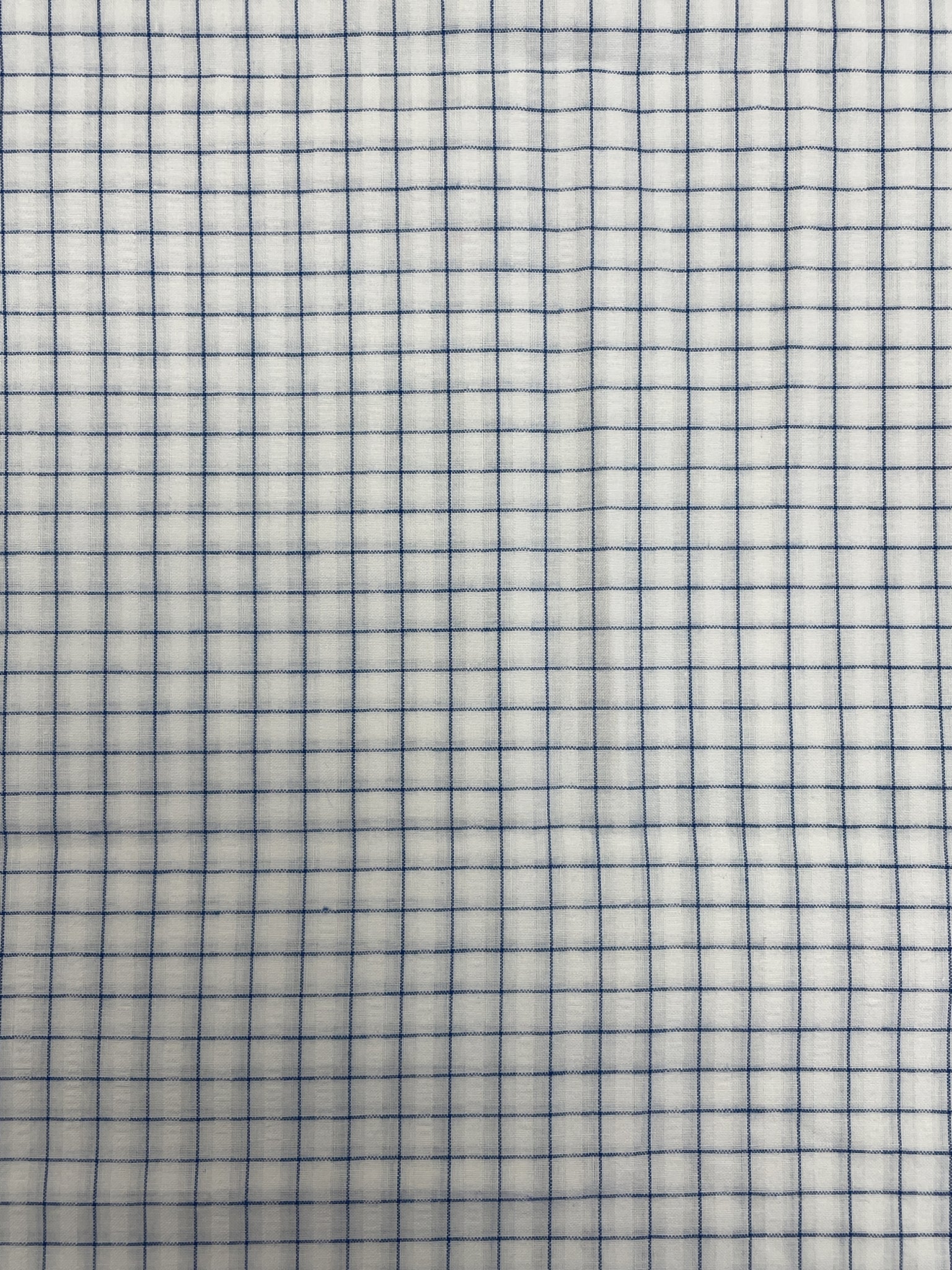 1 YD Cotton Blend Plaid with Seersucker Stripes - Blue and White