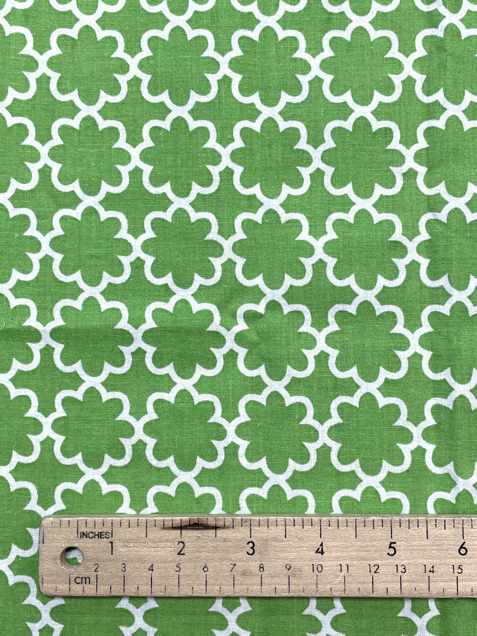 2 YD Quilting Cotton - Bright Green with White Flower Outlines