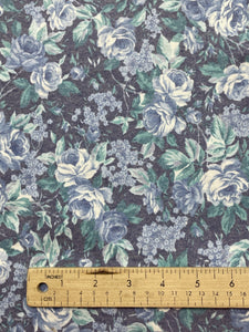 1 YD Cotton Knit Vintage - Blue Flowers with Teal Flowers