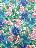 2 YD Polyester Blend Knit Vintage - Blue, Turquoise, Teal and Pink Flowers