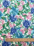 2 YD Polyester Blend Knit Vintage - Blue, Turquoise, Teal and Pink Flowers