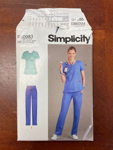 2021 Simplicity 10983 Sewing Pattern - Scrub Top and Pants FACTORY FOLDED