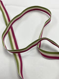 2+ YD Polyester Grosgrain Yarn-Dyed Striped Ribbon - Raspberry, Off White and Green