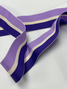 2+ YD Polyester Grosgrain Yarn-Dyed Striped Ribbon - Purple, Lavender and Off White