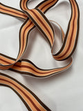 4+ YD Polyester Grosgrain Yarn-Dyed Striped Ribbon - Brown, Peach and Dark Red