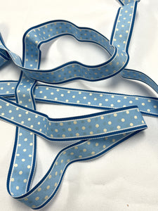 3+ YD Polyester Grosgrain Yarn-Dyed Striped Ribbon - Blue with White Polka Dots