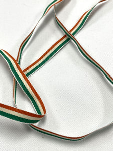 2+ YD Polyester Grosgrain Yarn-Dyed Striped Ribbon - Orange, Off White and Green