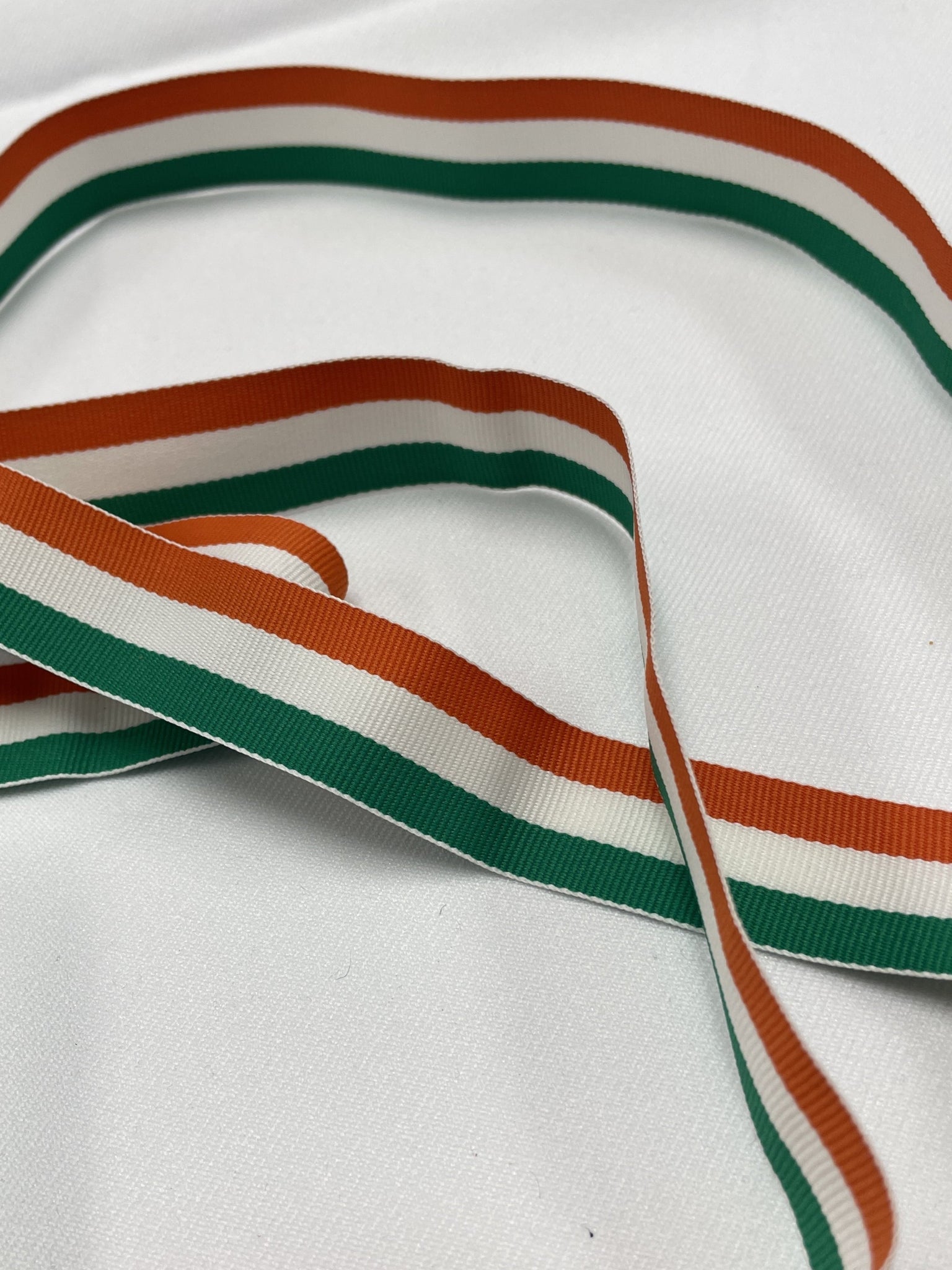 4+ YD Polyester Grosgrain Yarn-Dyed Striped Ribbon - Orange, White and Green