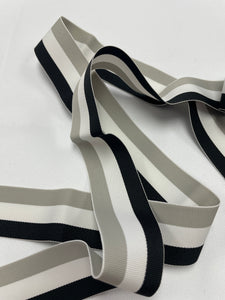 4+ YD Polyester Grosgrain Yarn-Dyed Striped Ribbon - Black, White and Gray