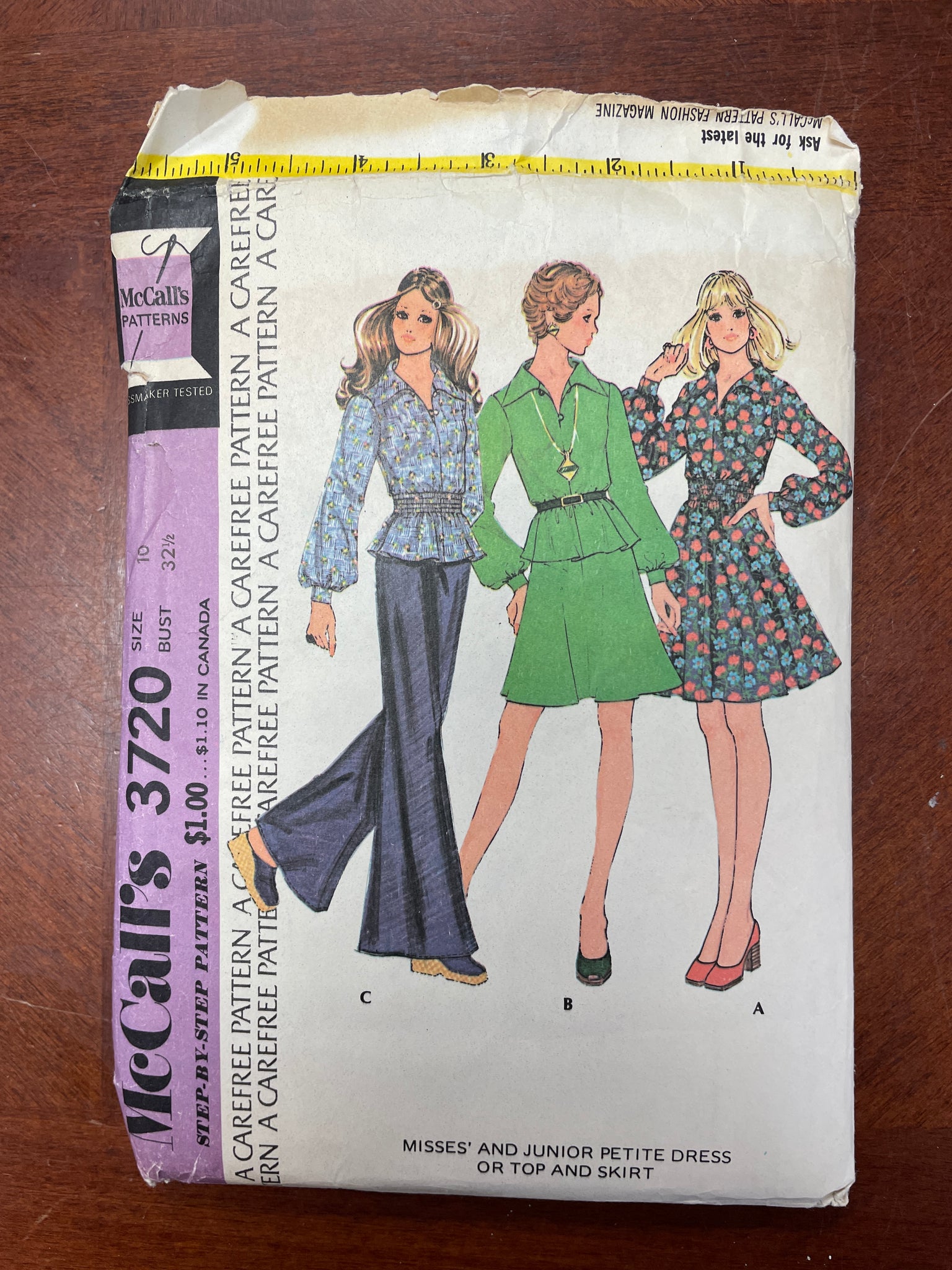 1973 McCall's 3720 Sewing Pattern - Dress, Top and Skirt