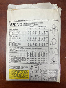 1973 McCall's 3720 Sewing Pattern - Dress, Top and Skirt