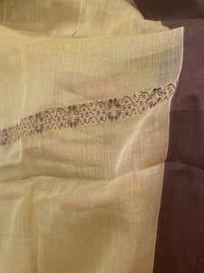 4 YD Cotton Voile - Beige with Cocoa Brown Border