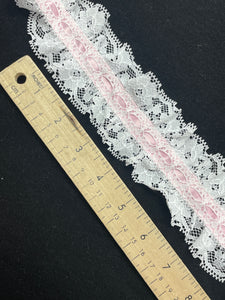 Polyester Lace Trim-by-the-Yard Vintage - White Lace with Pink Satin Ribbon