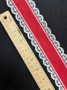 4 2/3 YDPoly/Cotton Fabric and Lace Trim-by-the-Yard Vintage - Red with White Dots and Lace