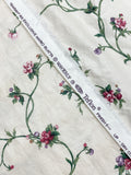 Cotton Chintz Salvaged- Off White with Burgundy Flowers on Green Stems