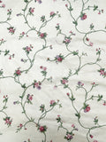 Cotton Chintz Salvaged- Off White with Burgundy Flowers on Green Stems