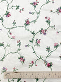 Cotton Chintz Salvaged- Off White with Burgundy Flowers on Green Stems