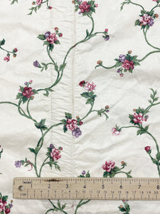 Cotton Chintz Salvaged- Off White with Burgundy Flowers on Green Stems