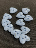 Button Plastic Set of 11 - Light Blue Hearts