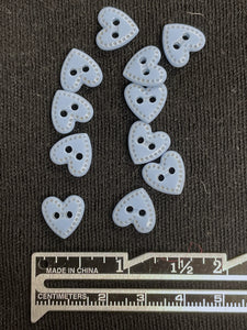 Button Plastic Set of 11 - Light Blue Hearts