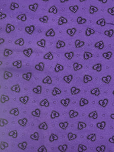 1 3/4 YD Cotton Blend Knit - Purple with Black Hearts