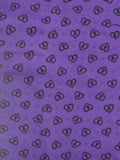 1 3/4 YD Cotton Blend Knit - Purple with Black Hearts