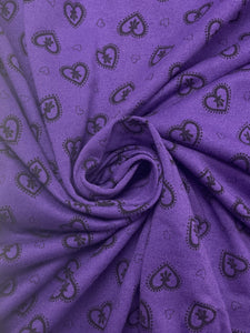 1 3/4 YD Cotton Blend Knit - Purple with Black Hearts