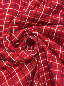 1+ YD Cotton Blend Yarn-Dyed Plaid Knit Vintage - Red with White and Blue