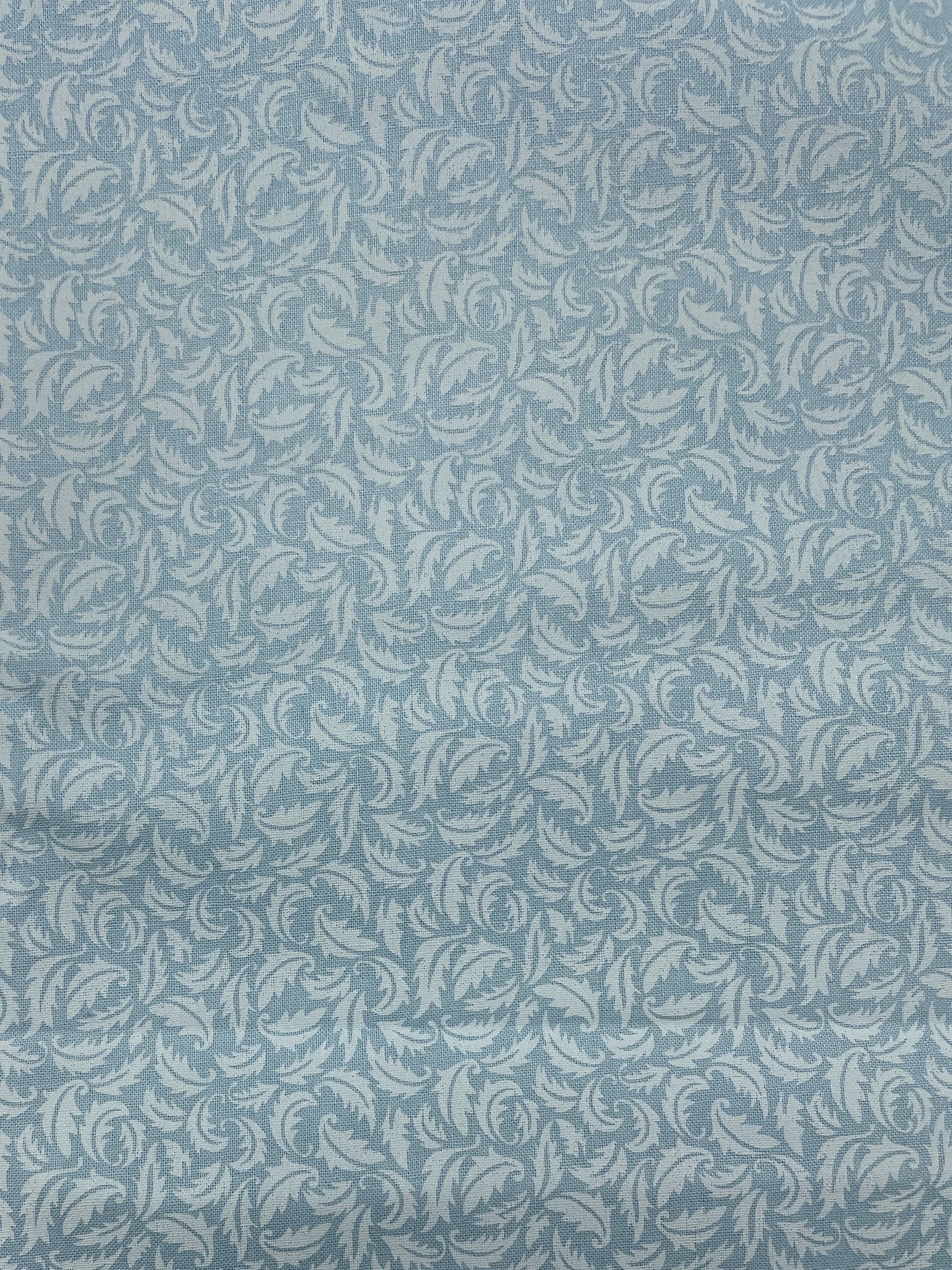 2 1/8 YD Quilting Cotton - Light Blue Printed with White Leaves