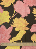 1 YD Cotton Stretch Sateen - Black with Large Yellow and Salmon Pink Flowers