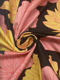 1 YD Cotton Stretch Sateen - Black with Large Yellow and Salmon Pink Flowers