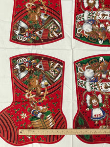 1 YD Quilting Cotton Panel - Christmas Stockings with  Bright Red