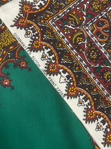 3 7/8 YD Cotton Panels Vintage - Green with Golden Yellow and Maroon Designs