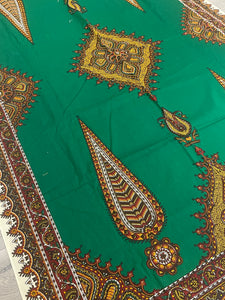 3 7/8 YD Cotton Panels Vintage - Green with Golden Yellow and Maroon Designs