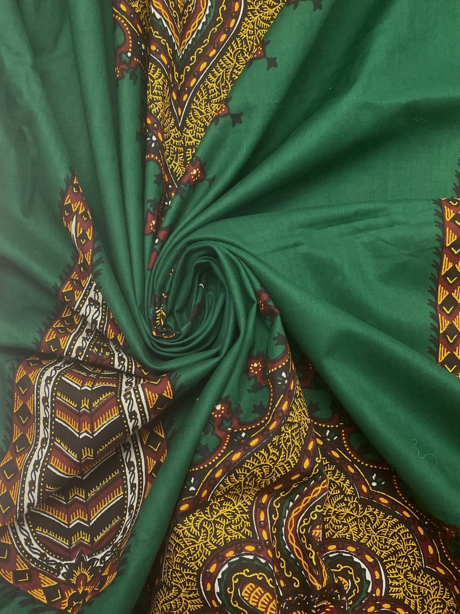 3 7/8 YD Cotton Panels Vintage - Green with Golden Yellow and Maroon Designs